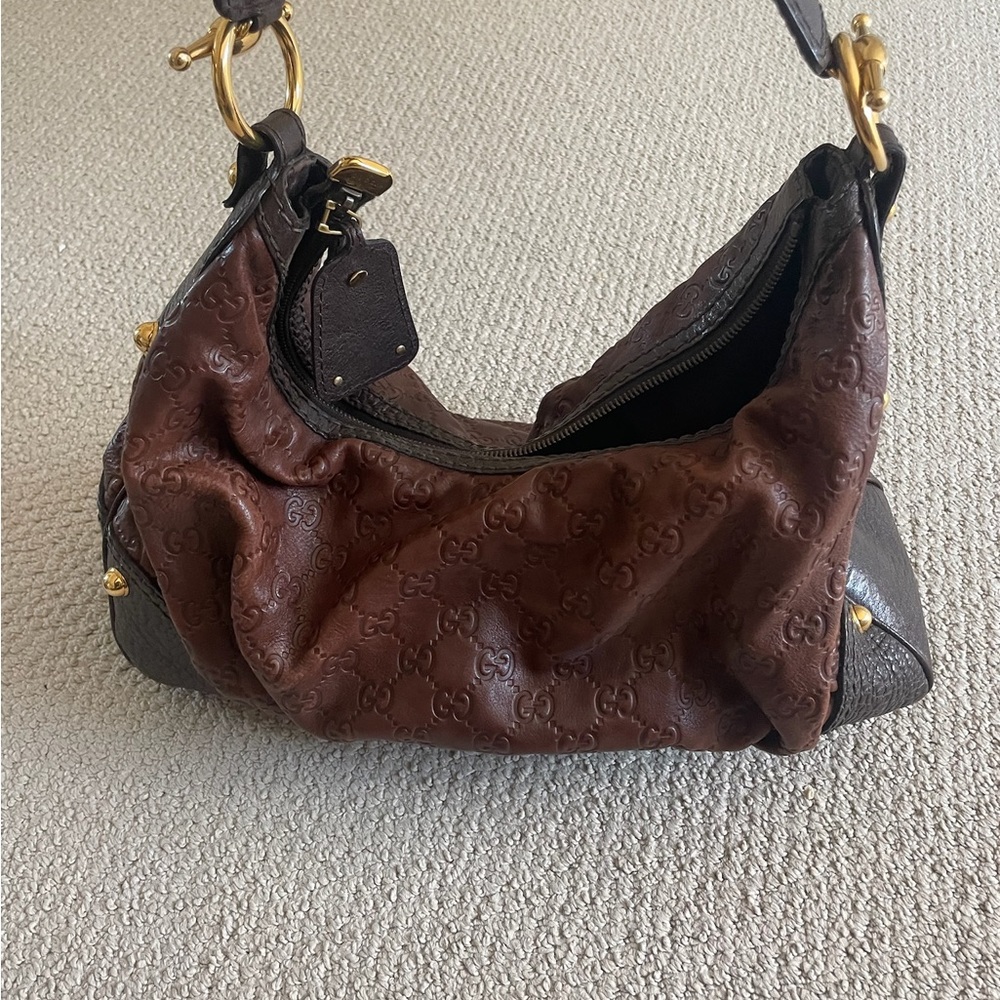 Gucci Brown Leather Guccissima Vintage Shoulder Bag with Gold Hardware - Picture 3 of 6